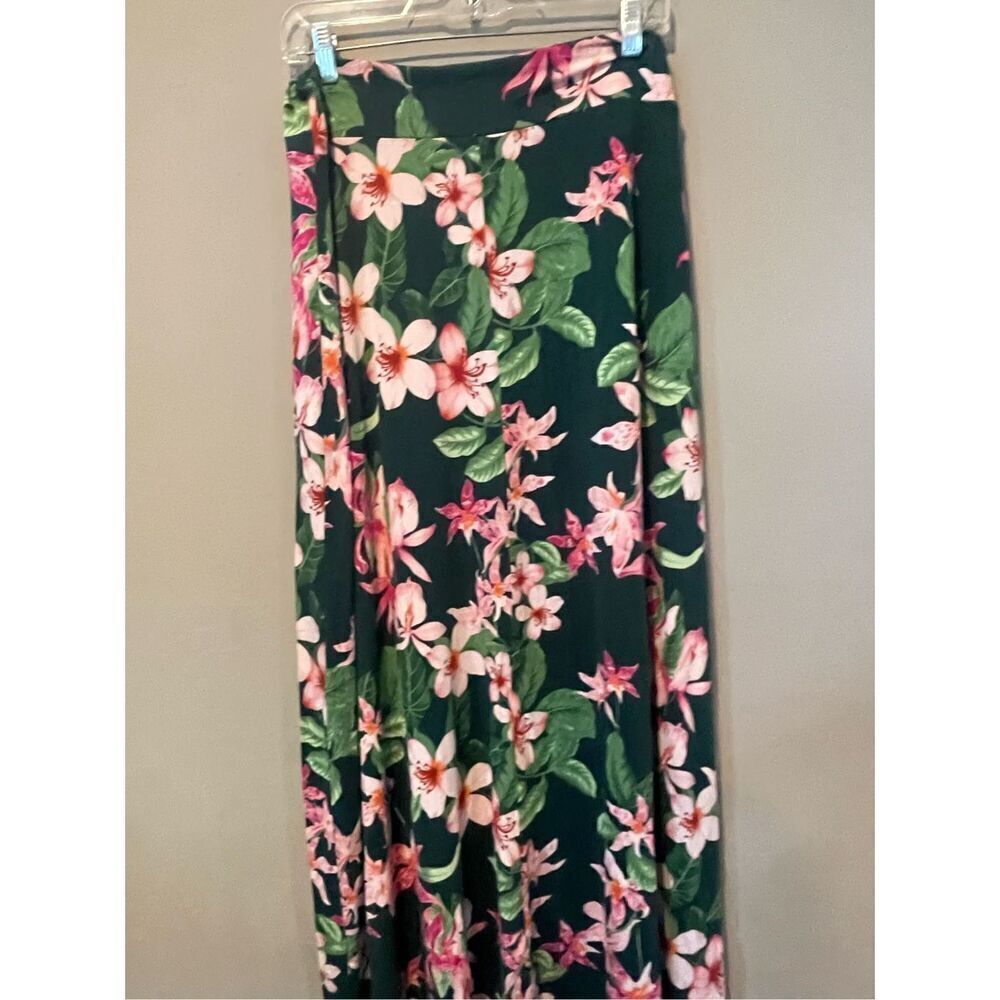 Tommy Bahama Floral Midi Skirt in Black with Pink & Green Floral Print